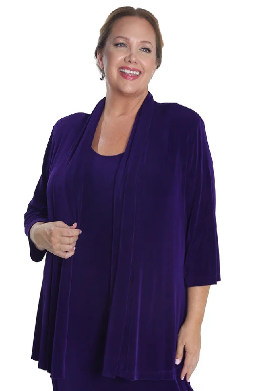 women's leather pantsVikki Vi Classic Royal Purple 3/4 Sleeve Kimono Jacket