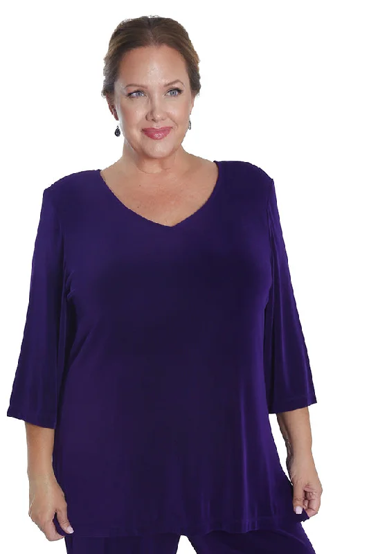 women's wide-leg pantsVikki Vi Classic Royal Purple V-Neck 3/4 Sleeve Tunic