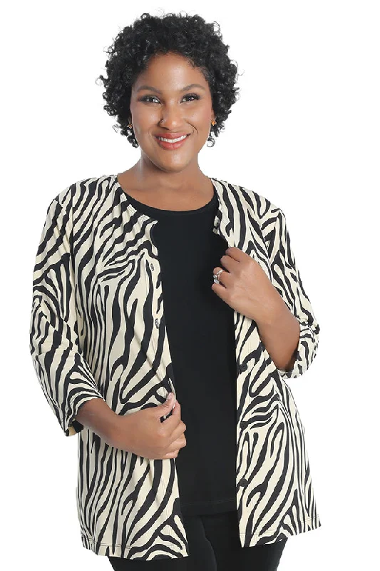 women's patterned pantsVikki Vi Jersey Ivory Zebra Cardigan