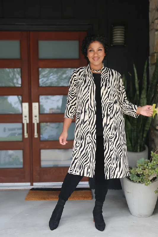 women's ankle-length pantsVikki Vi Jersey Ivory Zebra Long Sleeve Kimono Duster