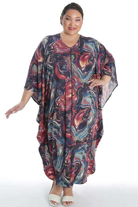 women's patched pantsVikki Vi Ribbed Marble Zip Front Caftan