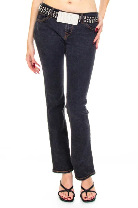 women's warm pantsVintage Y2K Charcoal Denim Flares - S