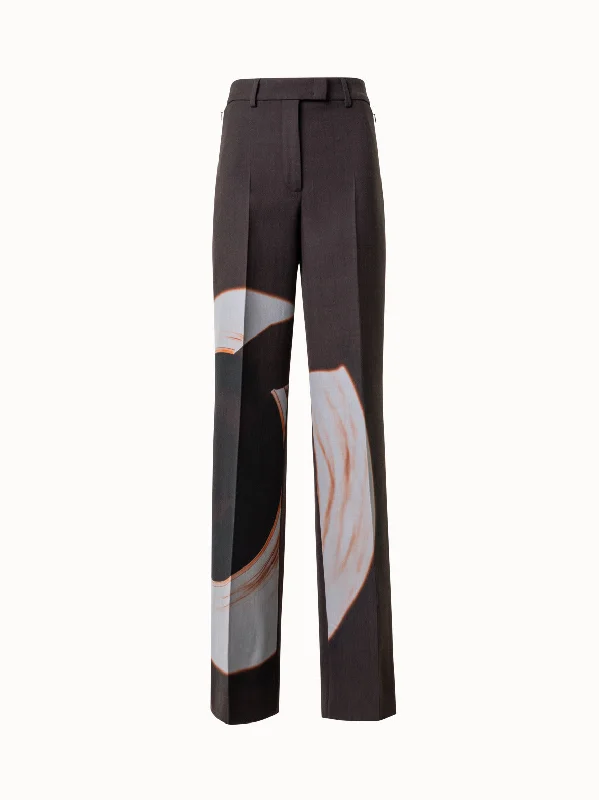 women's hot pantsWide-Leg Wool Pants with Mocca Loop Print