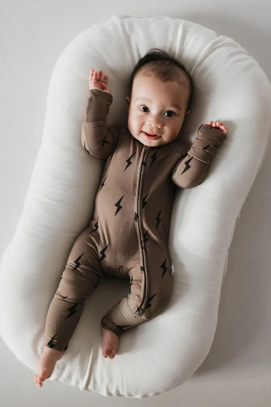 Flutter-Sleeve DressBrown & Black Lightning Bolt | Bamboo Zip Pajamas