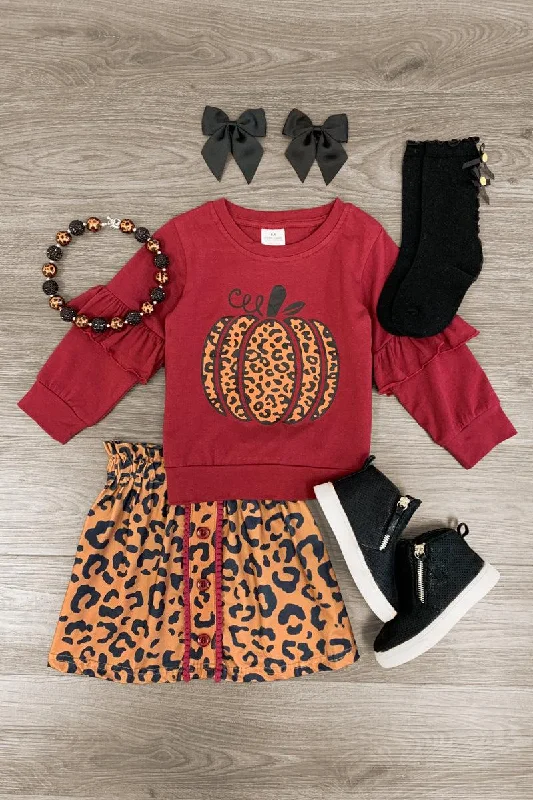 Ruffle DressBurgundy Cheetah Pumpkin Skirt Set