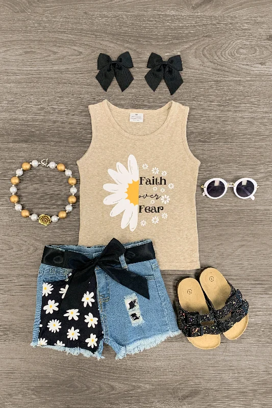 Jersey Dress"Faith Over Fear" Daisy Denim Short Set