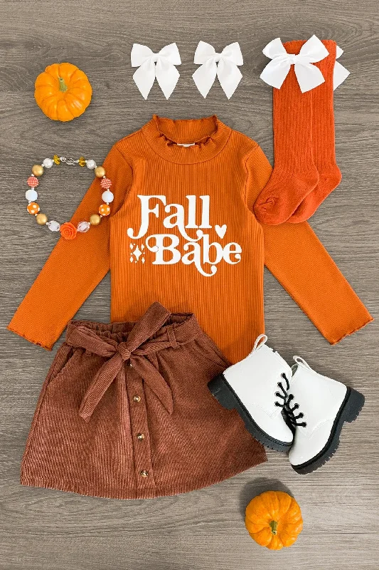 Peplum Dress"Fall Babe" Orange & Brown Corduroy Skirt Set