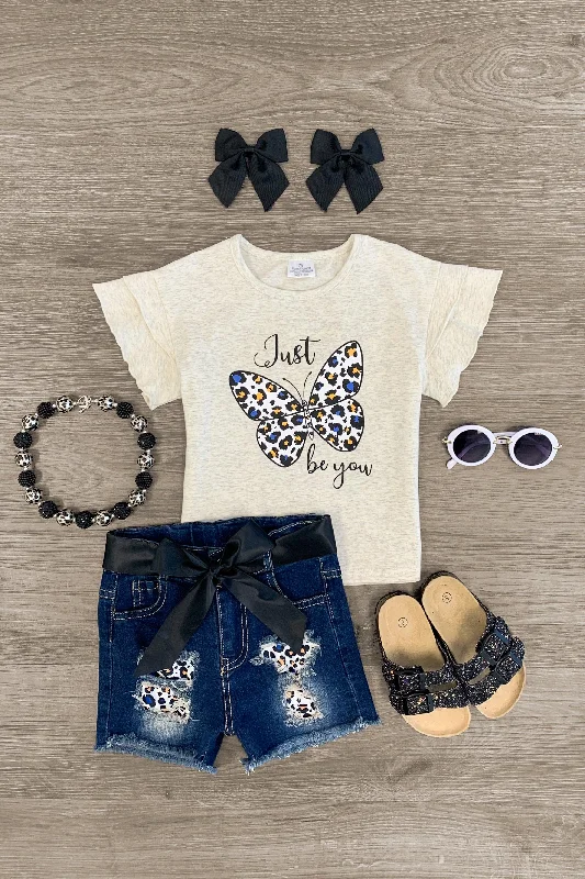 Crepe Dress"Just Be You" Leopard Butterfly Denim Short Set