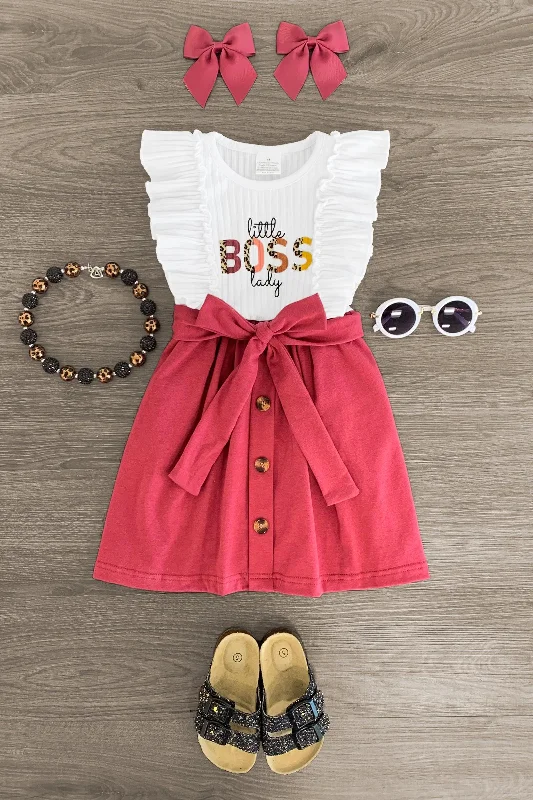 Halter Dress"Little Boss Lady" Rose Pocket Dress