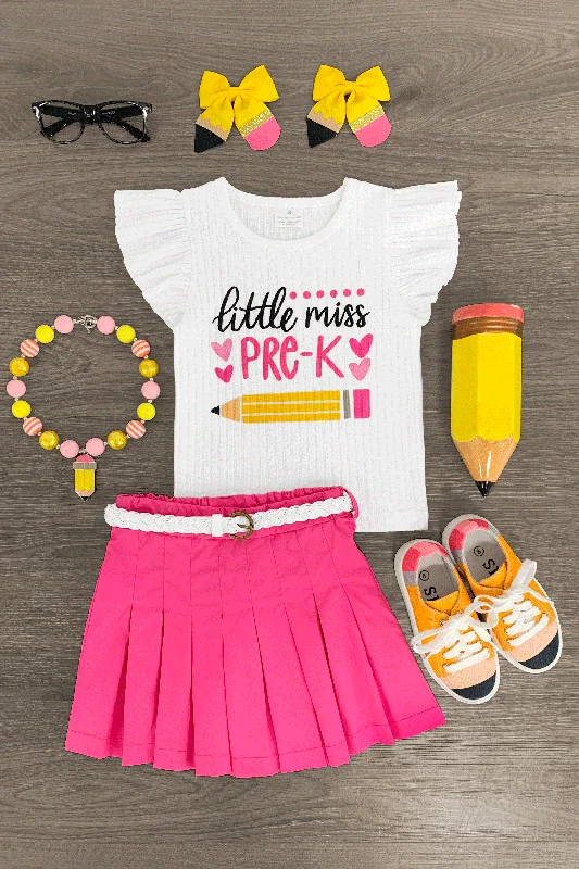 women's stylish dresses"Little Miss Pre-K - 5th Grade" Pink Skirt Set