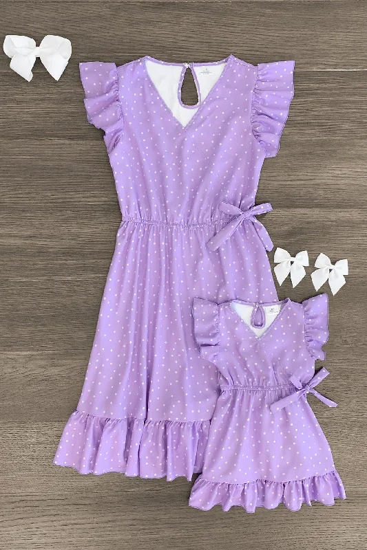 Metallic DressMom & Me - Lavender Polka Dot Ruffle Dress