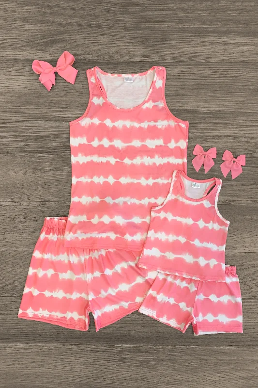 women's satin dressesMom & Me - Pink & White Stripe Tank Lounge Short Set