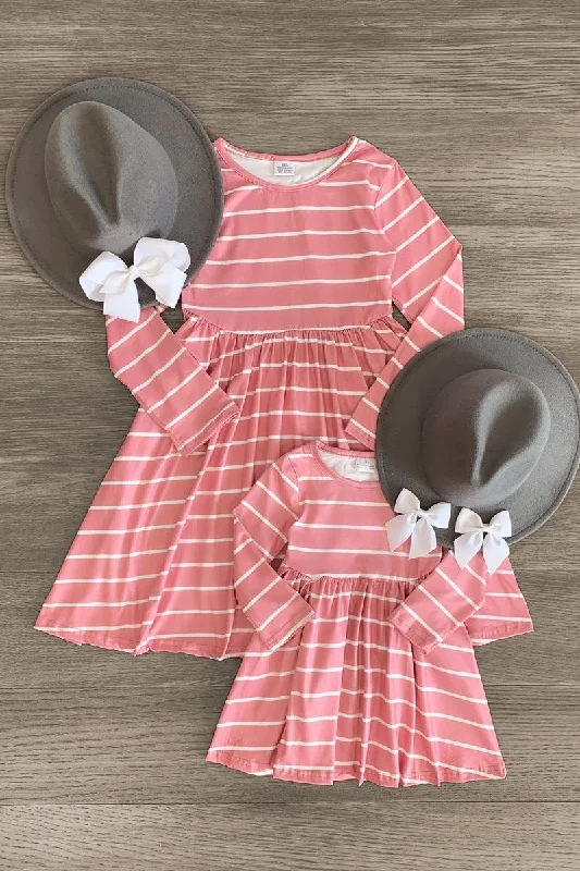 Embellished DressMom & Me - Pink & White Striped Dress