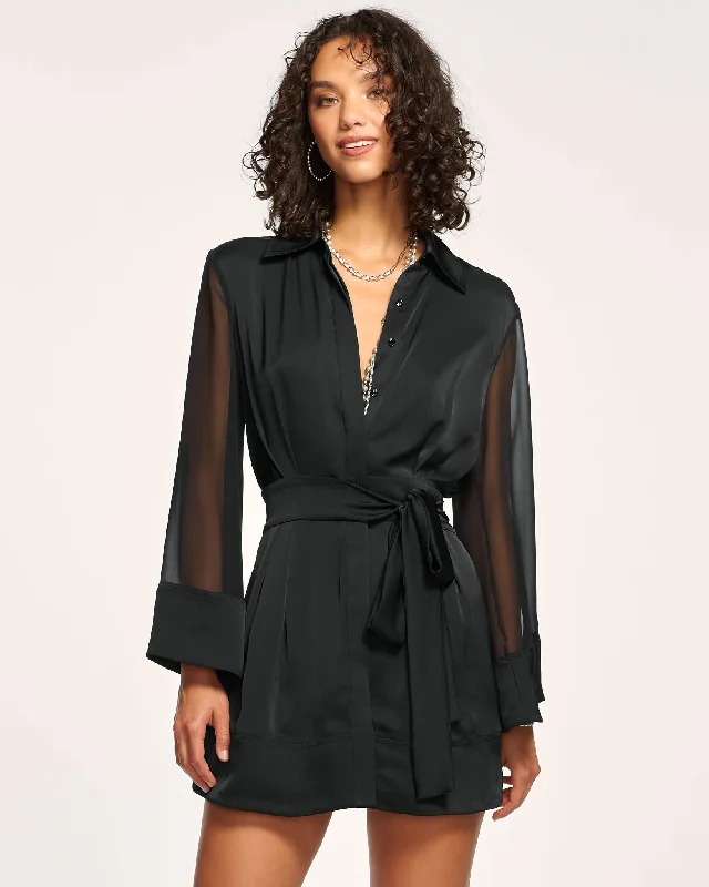 Shift DressPhoebe Sheer Long Sleeve Shirt Dress