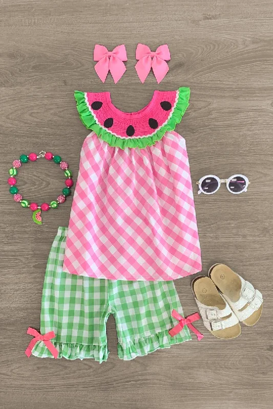 Wrap DressGreen & Pink Gingham Watermelon Short Set