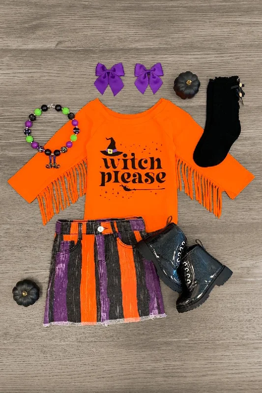 Bow-Tie Dress"Witch Please" Striped Denim Skirt Set