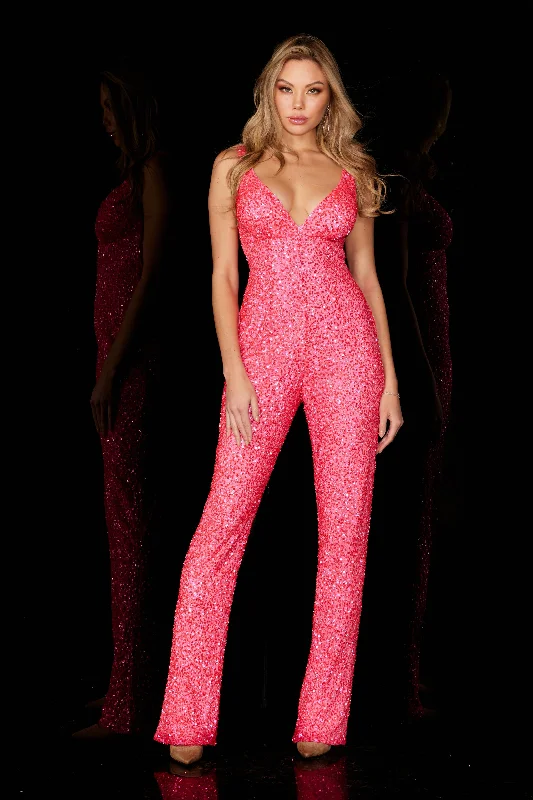 women's jumpsuits for loungingAleta 1034 Fitted Long Formal Prom Sequin Jumpsuit