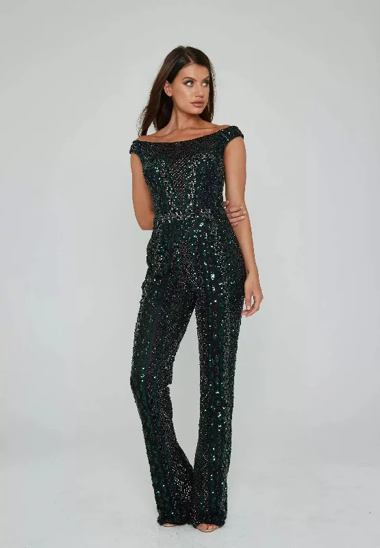 women's chic jumpsuitsAleta 951 Long Beaded Formal Jumpsuit