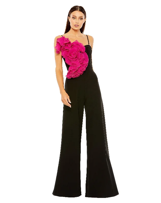 women's jumpsuits with rufflesMac Duggal 11767 Long Formal Ruffle Wide Leg Jumpsuit