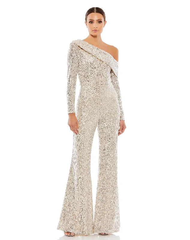 women's jumpsuits for eco-friendly choicesMac Duggal A26596 Sequins Long Sleeve Formal Prom Jumpsuit