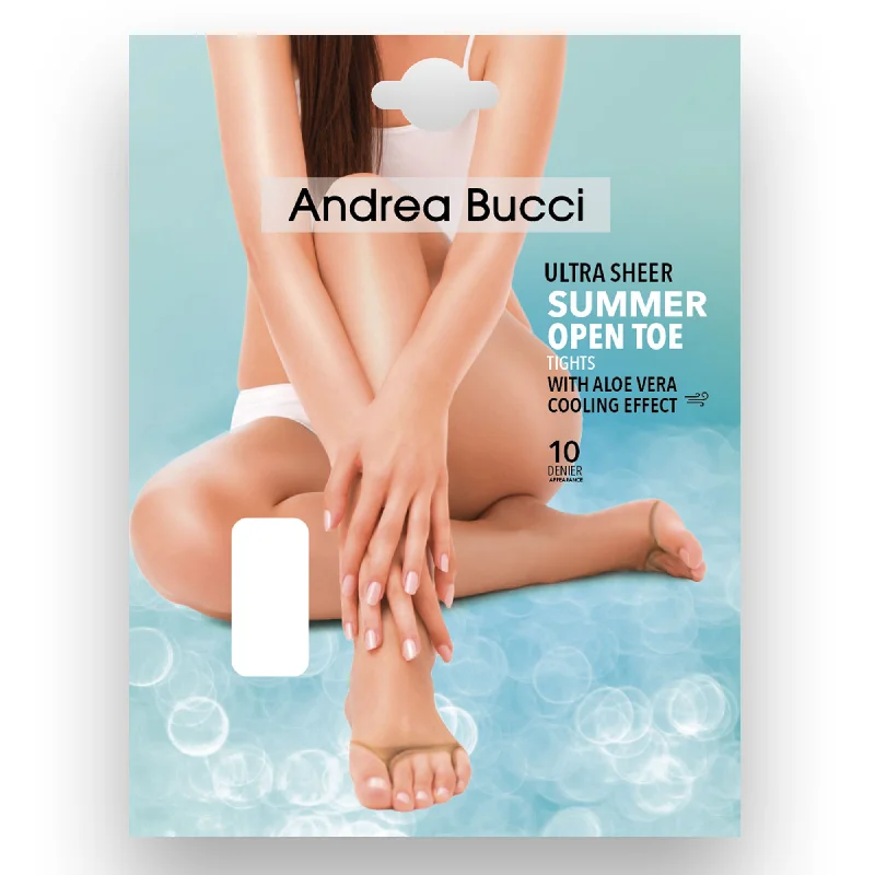 Silk Stockings for Every BudgetAndrea Bucci Summer Ultra Sheer Open Toe Tights 10 Denier with Cooling Aloe Vera