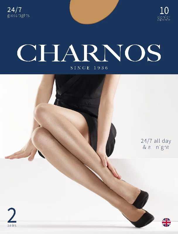 Pure Silk Stockings MaterialCharnos 24/7 Gloss Tights 10 Denier - 2 Pair Pack