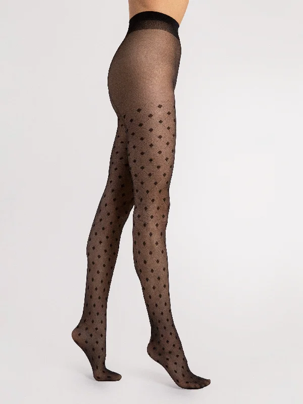 Breathable Silk Stockings FabricFiORE Hailey Double Diamond Rhombus Patterned Tights 15 Denier