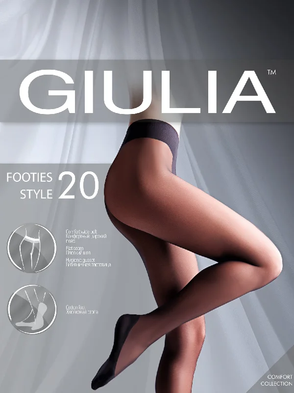 Modern Silk Stockings DesignsGiulia Footies Style 20 Denier Sheer Tights with a Cotton-rich sock