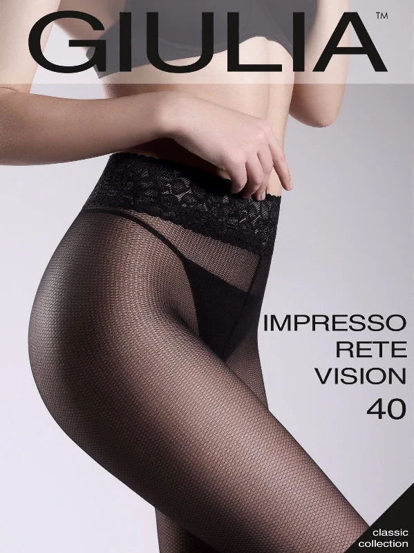 Plus Size Friendly Silk StockingsGiulia Impresso Rete Vision 40 Denier Faux Small Fishnet Lace Top Tights