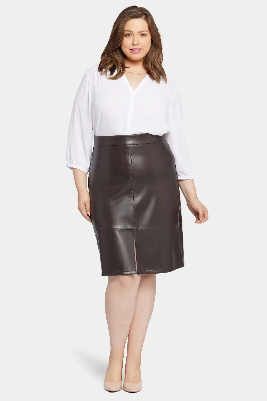 women's summer midi skirtsFaux Leather A-Line Skirt In Plus Size - Cordovan