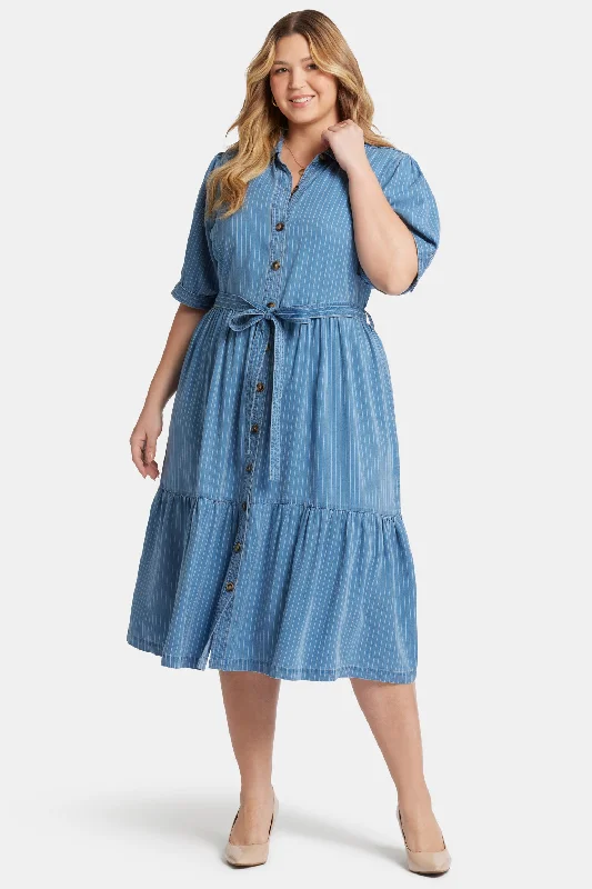 women's retro denim skirtsKate Ruffle Dress In Plus Size - Light Marine