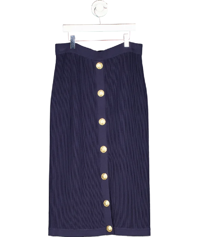 women's lightweight evening skirtslagence Blue Melania Pointelle Knit Midi Skirt In Midnight/gold UK S