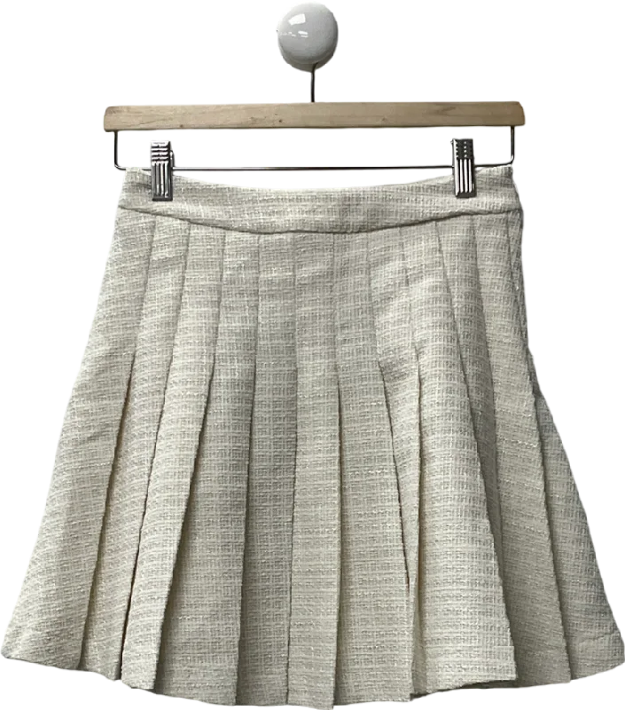 women's versatile work skirtsSHEIN White Romantic Women’s Sweetheart Apricot Pleated Tweed Skirt UK S